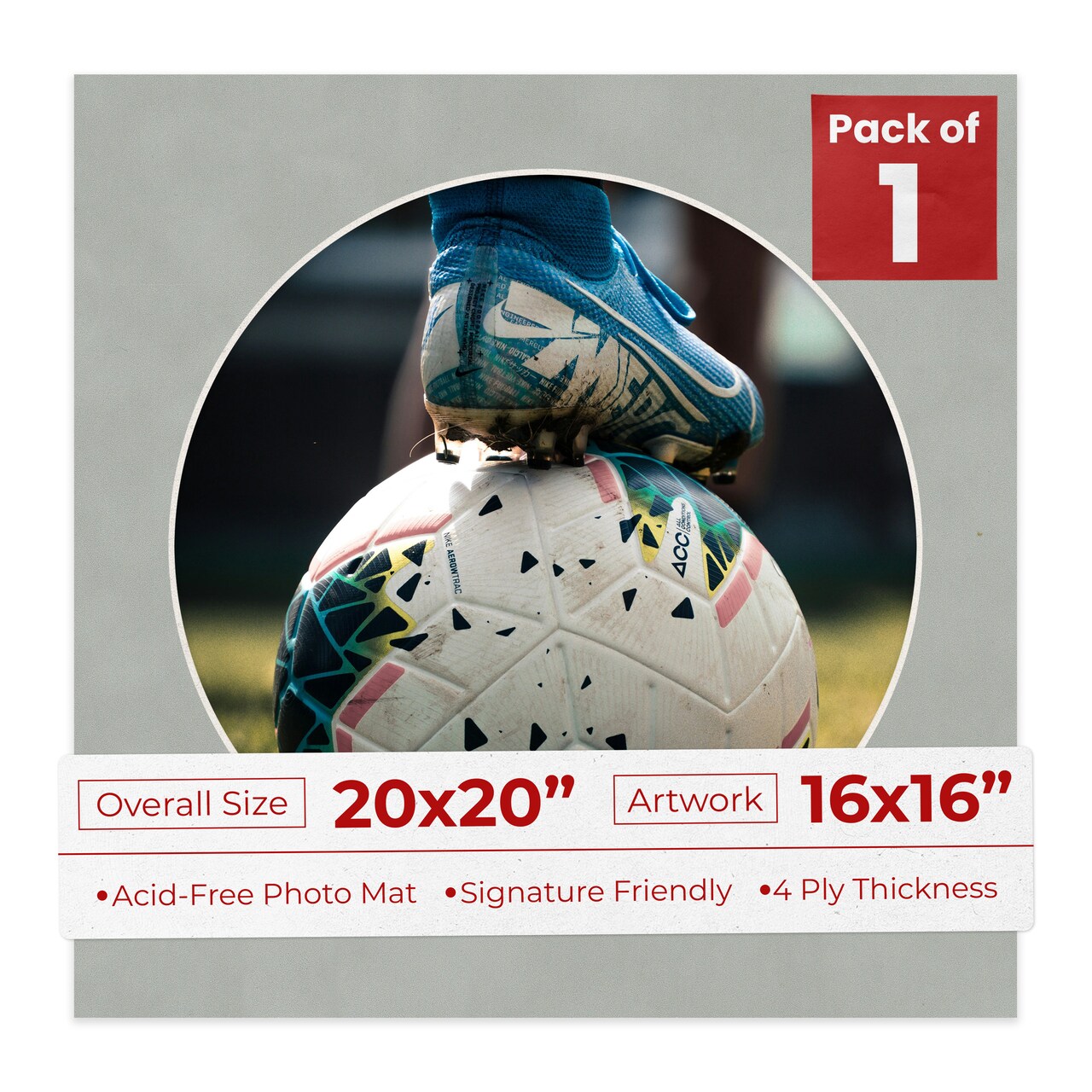 Light Grey Suede Mat Board for 20x20 Frames - Circle Opening for 16x16 Photos